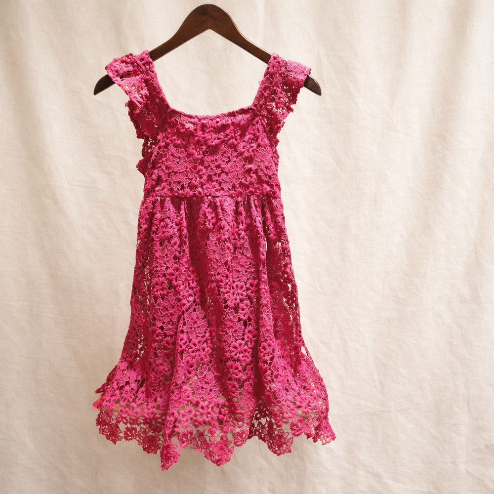 Franki Girls 10 Pink Lace Dress Boho Romantic Cottagecore Floral Wedding Guest